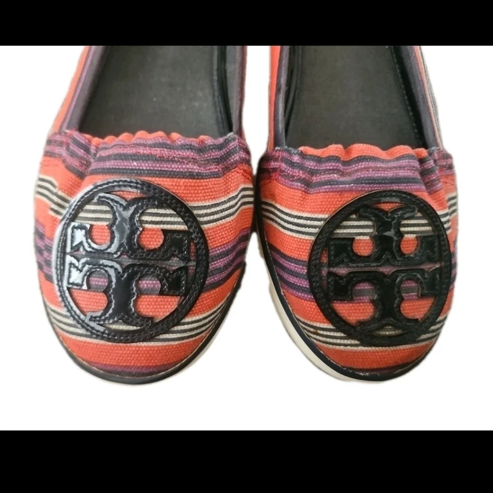 Tory Burch Womens Canvas Striped Raymond Flat 6.5
